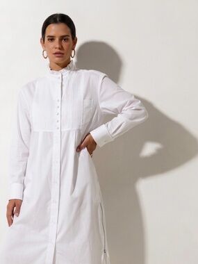 SACAI White Zip-up Side Slit Pleated ShirtDress - 2 / Medium